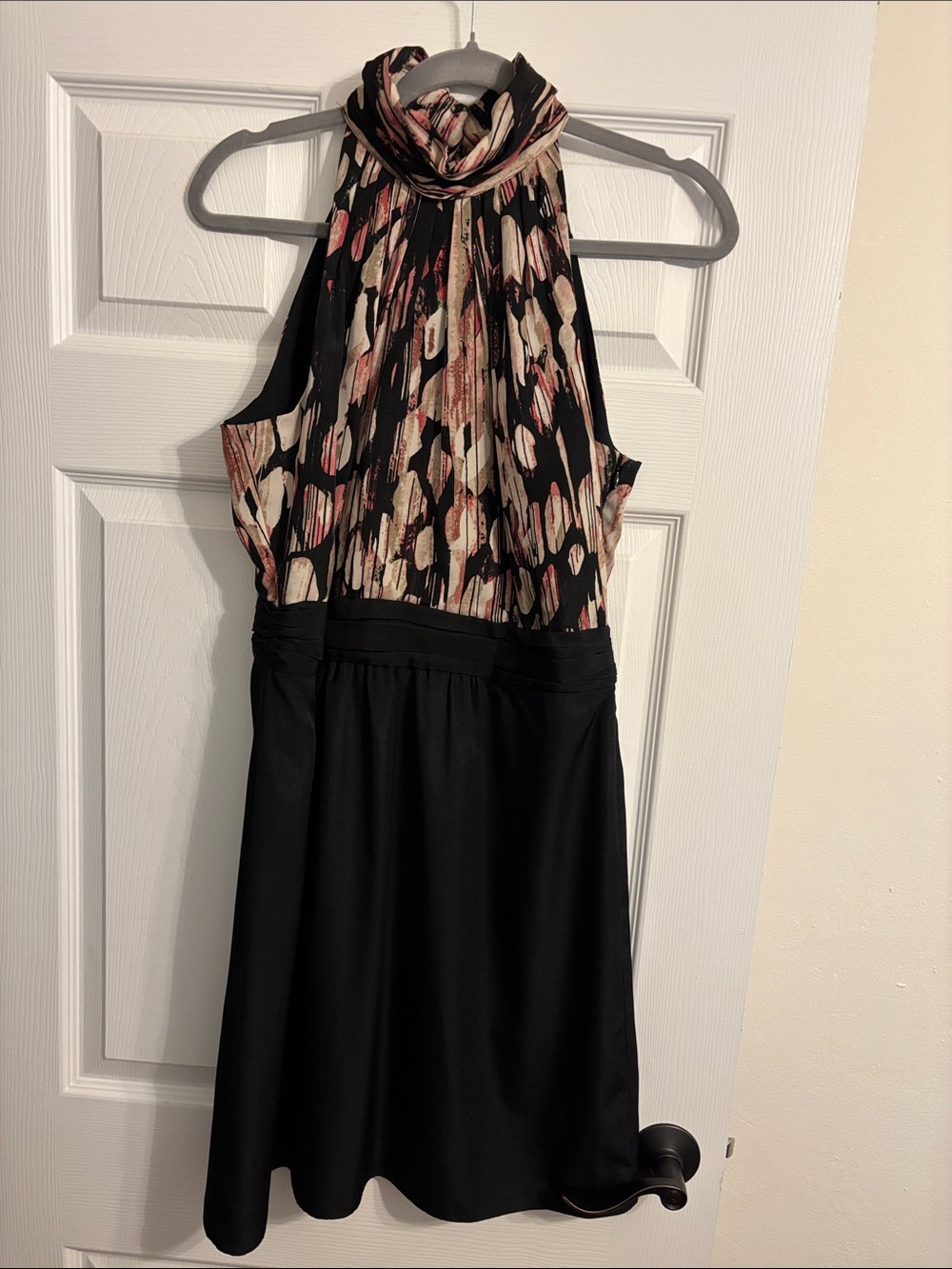 The Limited Black One-Shoulder Dress with Blush and Cream Abstract Print